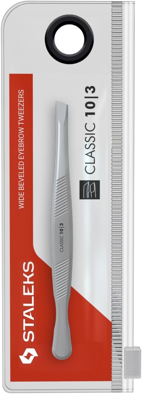 STALEKS CLASSIC 10 Type 3 Eyebrow Tweezers – Wide Beveled Stainless Steel for Thick Brows & Comfortable Home Hair Removal