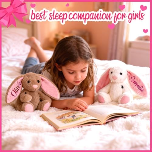 Personalized Plush Bunny with Embroidered Name, Custom Bunny Stuffed Animal, Personalized Baby Girl Toys, 1-14 Year Old Girls Birthday Gifts for Baby Boys Girls Toddlers Newborn (Bunny-2) - Image 2