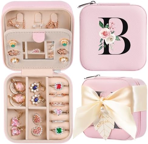AYGXU Travel Jewelry Box for Women and Girls - Small Case With Initial A-Z - Teacher Gifts by AYGXU