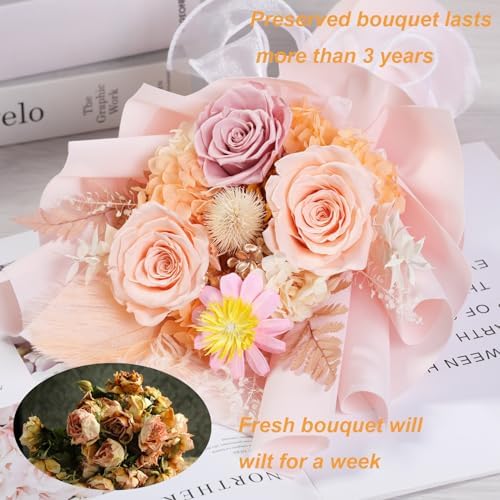 Lovenfold Preserved Flowers Bouquets for Delivery, Champagne Rose Bouquets that Last 1-3 Years, Birthday Gifts for Women Mom Grandma Wife Friends - Image 3