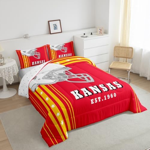 Erosebridal Football Bedding Comforter Sets Rugby Sports Game King Bedding with 2 Pillowcases, Gridiron Helmet Comforter Set Teen Boys Sports Room Decor, Yellow Red - Image 4