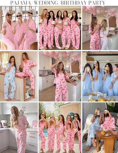 Ekouaer Women Pajamas Set Button Down Sleepwear Short Sleeve Pjs Long Pants - Image 5