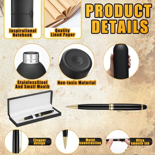 8 Pcs Birthday Gifts for Men Thank You Gift Basket Ideas Set 17 oz Stainless Steel PU Leather Notebook Toiletry Bag Bookmark Pen with Box Greeting Card for Dad Grandpa Husband Christmas - Image 3