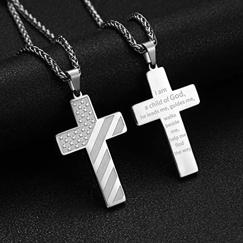 DuoDiner 18+2" Cross Necklace for Men Boys Christian Confirmation Gifts - Image 3