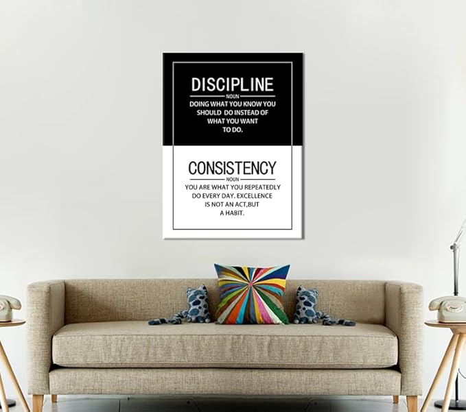 Inspirational Wall Art for Office Consistency Discipline Noun Quote Motivational Positive Poster Inspiration Canvas Painting Prints Wall for Living Room Home Decor Framed Artwork [30''W x 40H]