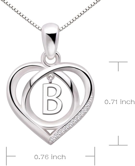 ALOV Jewelry Sterling Silver Initial Letter Alphabet Love Heart Cubic Zirconia Pendant Necklace