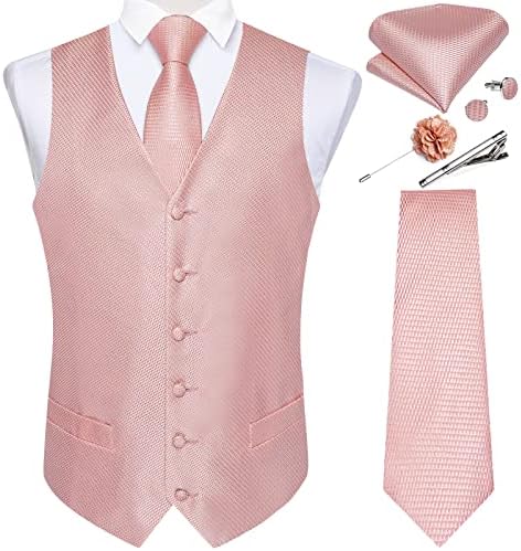 DiBanGu Mens Vest and Tie Set Formal Paisley Waistcoat and Necktie Pocket Square Cufflinks Silk Suit Vest for Tuxedo Wedding by DiBanGu