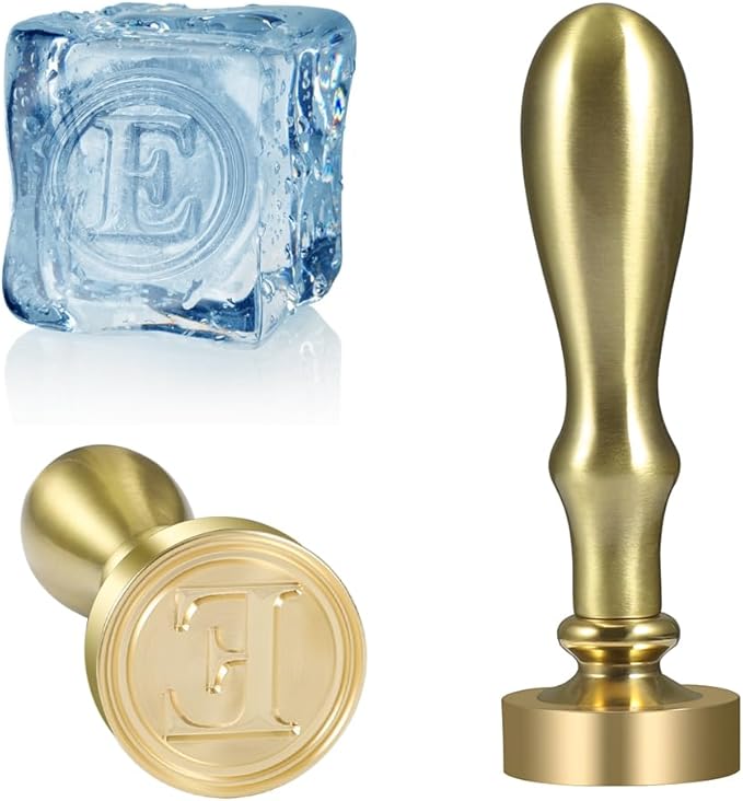Ice Cube Stamp for Cocktails Ice Stamp Brass Head with Handle, Ice Branding Stamp for Ice Cubes Cocktail Whiskey Drinks Party Wedding Making DIY Crafting (Letter E)