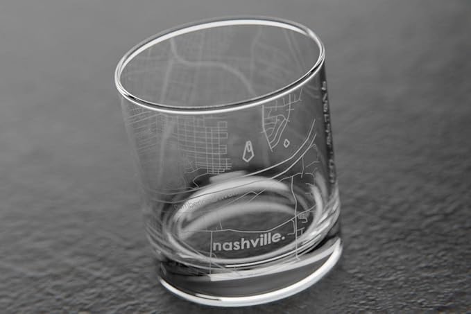 Well Told Engraved Nashville Tennessee Map Rocks Glass, Old Fashioned Glassware (11 oz, Clear) Etched Bourbon Tumbler, Gifts For Whiskey Lovers