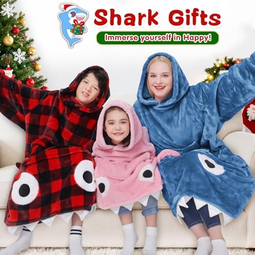 Waitu Shark Hoodie Blanket for Adult, Shark Wearable Blanket Hoodie Gifts for Women Men, Funny Hooded Blanket with Sleeves Funny Gifts, Blue - Image 4