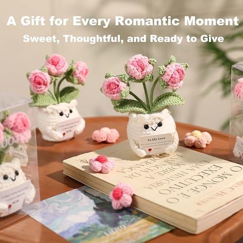 Crochet Rose Gift for Her – Handmade Pink Rose Flower Pot “to My Love”, Romantic Gift for Girlfriend, Wife, Anniversary Birthday Gift Romantic Valentines I Love You for Wife Husband Couples - Image 2