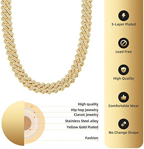 Mens Cuban Link Chain Miami Cuban Necklace 18K Gold Silver Chain For Men Women 14mm Iced Out Hip Hop Jewelry - Image 3