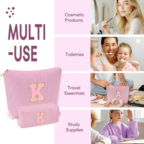 mibasies 2 PCS Initial Makeup Bags for Women: - Birthday Gifts for Teen Girls 11 12 13 14 15 16 Years Old - Preppy Trendy Stuff - Cosmetic Bag for Travel Toiletry - Pink K - Image 4