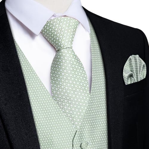DiBanGu Mens Vest and Tie Set Formal Paisley Waistcoat and Necktie Pocket Square Cufflinks Silk Suit Vest for Tuxedo Wedding - Image 2