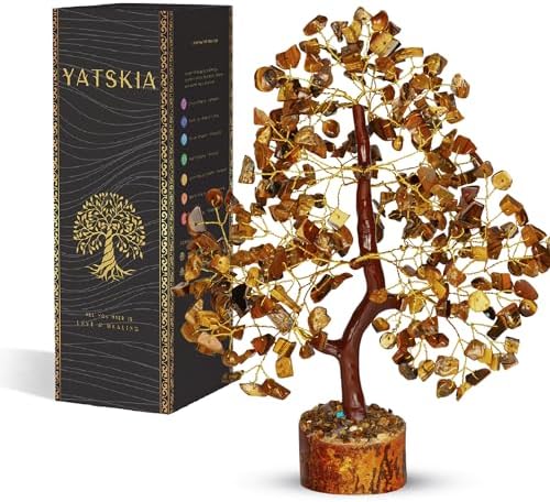 YATSKIA Tiger Eye Crystal Tree | Feng Shui Money Tree | Thank You Gifts | Crystals and Gemstones | Meditation Room Decor | Birthday Gifts for Women | 10 Inch 300 Beads by YATSKIA