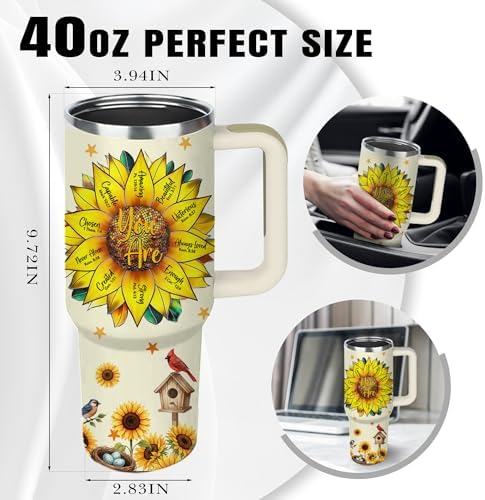 Christian Gifts for Women 40 oz You Are Tumbler with Lid and Straw, Sunflower Inspirational Religious Birthday Gifts for Women Christian Jesus God Bible Verse Prayer Cup Mug - Image 7