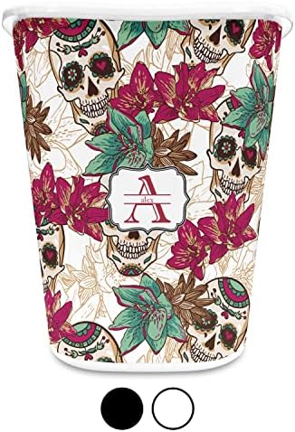 Personalized Sugar Skulls & Flowers Waste Basket - Single Sided (Black) - Image 4