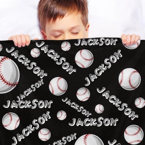 Personalized Baby Blankets for Girls Boys, Custom Baby Blanket with Name Swaddle Toddler Fleece Blanket Personalized Gift Black Baseball Text - Image 4
