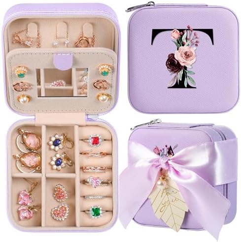 AYGXU Travel Jewelry Box for Women and Girls - Small Case With Initial A-Z - Teacher Gifts by AYGXU