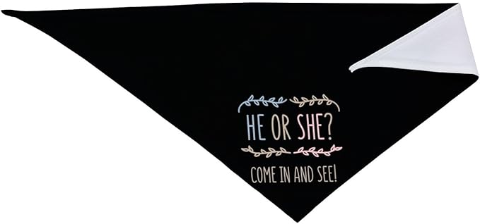He Or She What Will It Be? Gender Reveal/Baby Announcement Dog Bandana,Pet Neckerchief for Pets Daily Wear Photo Prop Party Supplies (Light Color-Black)