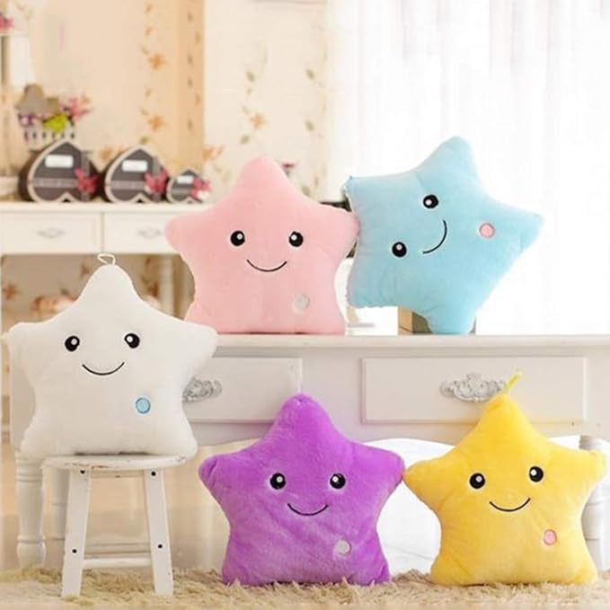 Creative Twinkle Star Shaped Plush Pillow, LED Night Light Glowing Cushions Plush Stuffed Toys Gifts for Kids, Decoration (Yellow)