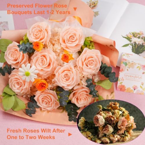 Lovenfold Flowers for Delivery Birthday Flowers Gift for Her,Preserved Flowers Bouquet 9 Roses Bouquet,Birthday Gifts for Women Mom Grandma(9 Champagne Roses) - Image 3