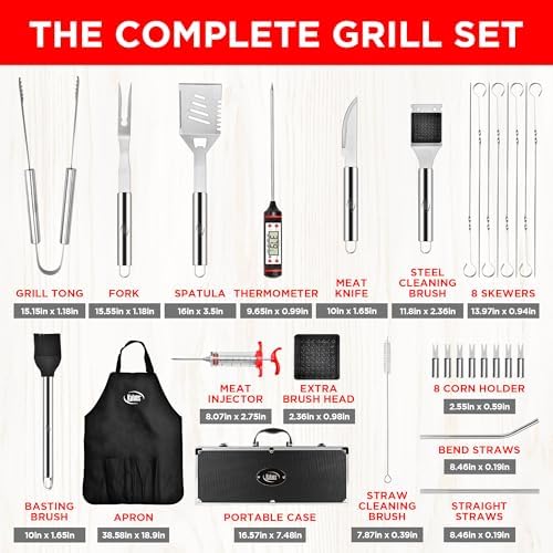 Kaluns 32 Psc Grilling Accessories, Dad Gifts for Fathers Day, Heavy Duty Stainless Steel Grill Set BBQ Grill Accessories for Outdoor Grill with Aluminum Case and Apron, Best Gifts for Men - Image 4