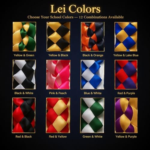 Personalized Graduation Lei 2026 – Custom Name Braided Satin Ribbon Lei Class of 2026 with Varsity Letter Patches & Graduation Cap Charm 12 School Colors | Graduation Gift for Him Her - Image 7