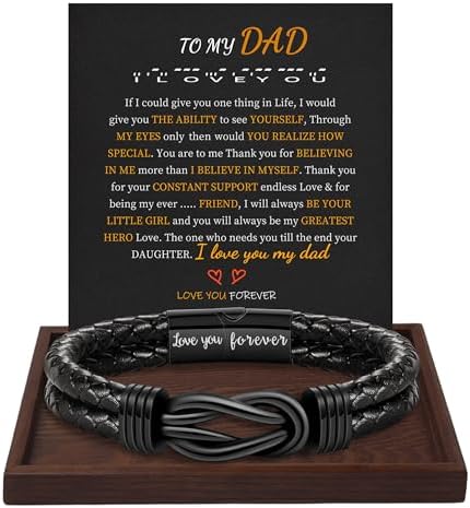 Btysun Gifts for Men, Gifts for Boyfriend Leather Bracelets for Men Stocking Stuffers for Him 2026 I Love You Gift Infinity Cuff Bracelets Birthday Christmas Jewelry for Son Grandson Dad Husband by BTYSUN