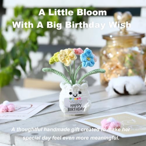 Crochet Forget Me Not Flower Pot Birthday Gifts for Women - Image 3