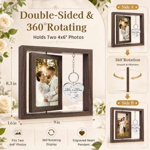 Wedding Gifts for Couples 2026, Mr and Mrs Rotating Wedding Picture Frame, 4x6 Rustic Double-Sided Photo Frame, Bridal Shower Gift for Bride to Be, Gifts for Newlyweds - Image 2