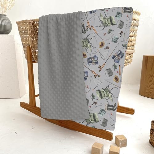 Retro Gray Fishing Gear Baby Blankets for Girl Boy Trout Fishes Soft Mink Dotted Backing Double Layer Swaddle Receiving Blanket Outdoor Fishing Lovers Gift Bed Throws for Newborn Toddler Crib 30x40 - Image 6