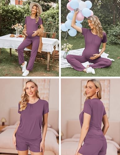 Ekouaer Maternity Nursing Pajamas Set 3 Piece Postpartum Breastfeeding Pjs - Image 6