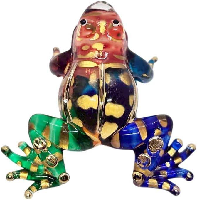 WitnyStore 1⅞" Multicolor Gold Dot Frog Artistic Blown Glass Figurine Premium Hand-Blown Statue Tabletop Decoration Unique Collectible for Adult Collectors Handcrafted Elegant Home Room Decor