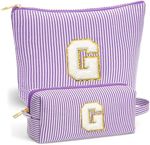 Travel Makeup Bag Organizer - Travel Essentials Toiletry Bag for Women, Initial Travel Toiletry Bag with Zipper | Preppy Stuff Birthday Gifts for Women Mom Daughter, Purple Letter G by Fohufo