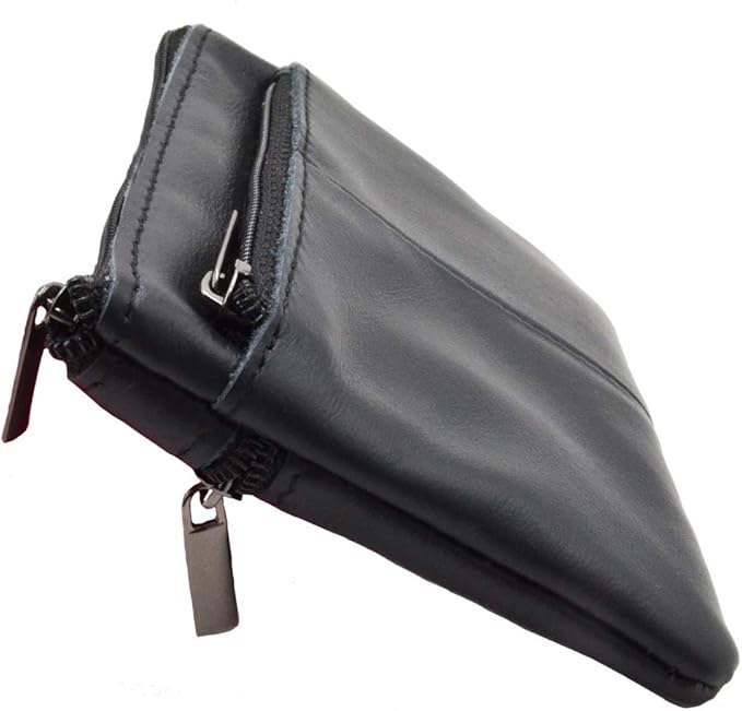 Multi-Functional Genuine Leather Wallet - Wine Red Compact Card Holder with 3 Zippers, Built-in Key Ring & Coin Purse for Travel (black)