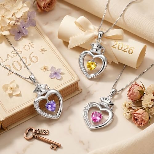 Eaciy Graduation Gifts for Women 2026, S925 Sterling Silver Heart Birthstone Graduation Cap Necklaces Class of 2026 High School College Graduations Gift for Girlfriend Her - Image 7