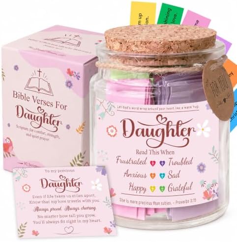 Bible Verses Jar for Daughter – Daughter Gifts From Mom, Graduation Gifts for Daughters, 92 Bible Verses Folded by hand, Christian Gift for Women by SouthLisa
