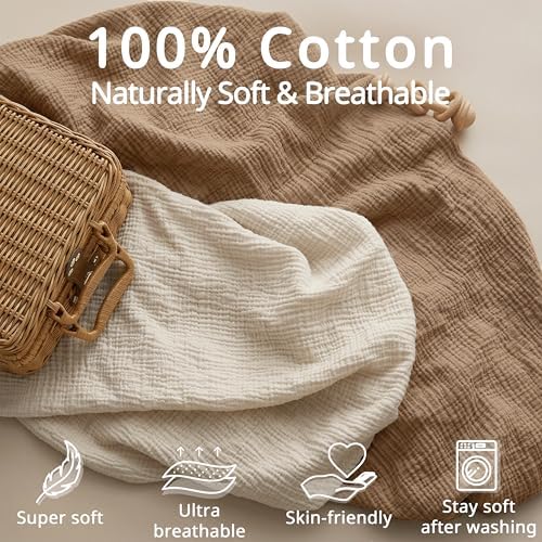 2 Pack Muslin Bassinet Sheets, 100% Cotton, Breathable & Soft (Brown＆Beige) - Image 4