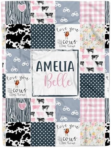 MDPrints Cow Baby Blankets for Girls, Customized Baby Girl Gifts with Name, Personalized Baby Blanket, Newborn Gift by MDPrintsGlobal