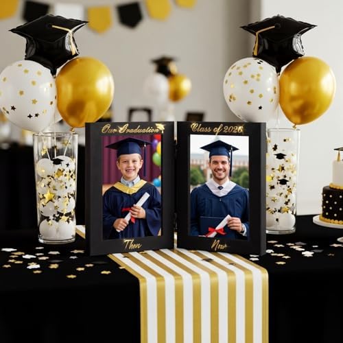 Amyhill Graduation Frame Class of 2026 Decor Then and Now Picture Frame Double 4x6 Photos Foldable Wooden Graduation Gift for College High School Graduate Party Decoration Keepsake - Image 5