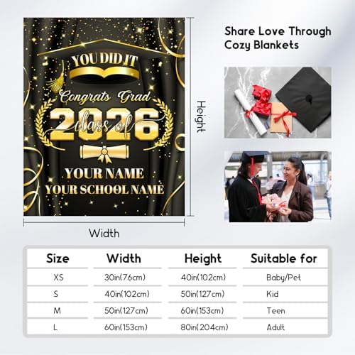 Personalized Graduation Blanket Gifts, Class of 2026 Custom Name Throw Blanket for Her Him - Soft Flannel Throw Grad Keepsake for Senior - Image 6