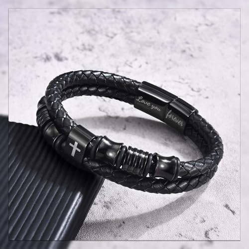 EFVISD Lover You Forever Leather Cross Bracelet for Men Boys Gifts - Image 2