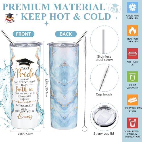 Domensi 6 Pcs Class of 2026 Graduation Gifts for Her Women Blue 20 oz Tumbler Makeup Bag Journal Ballpoint Pen Inspirational Graduation Gifts Set for College High School Daughter Sister Friend - Image 3