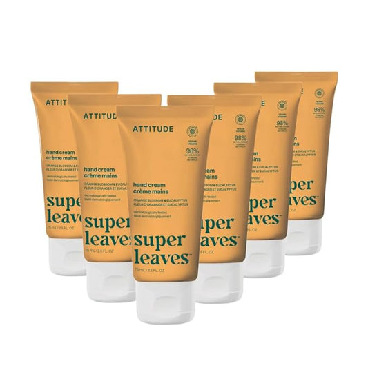 ATTITUDE Hand Cream, EWG Verified, Plant and Mineral-Based, Vegan Personal Care Products, Orange Blossom & Eucalyptus Scent, 2.5 Fl Oz (Pack of 6)