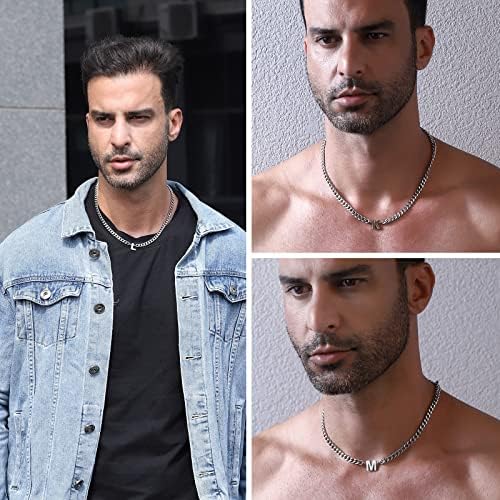 DuoDiner 18+2" Initial Necklace for Men Boys Gifts A-Z Cuban Link Chain - Image 5