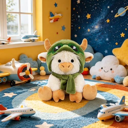 Pilot Highland Cow Stuffed Animal Toy- 8inch White Sit Highland Cow Plush - Image 3