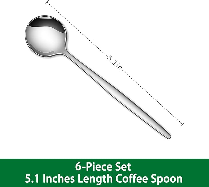 5.1 Inches Stainless Steel Coffee & Tea Spoon,6-Piece Cute Mini Spoons For Dessert,Small Espresso Spoons For Dessert,Cute Tiny Spoon