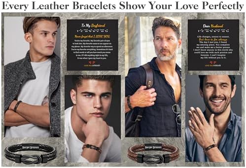 Btysun Gifts for Men, Gifts for Boyfriend Leather Bracelets for Men Stocking Stuffers for Him 2026 I Love You Gift Infinity Cuff Bracelets Birthday Christmas Jewelry for Son Grandson Dad Husband - Image 6