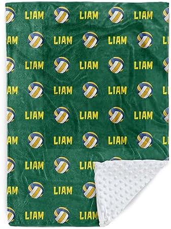 Custom Volleyball Blanket - Personalized Name with Volleyball Patterns - Soft Plush Flannel Blanket with Double Layer Dotted Backing for Baby Toddler Kids Teen Boys Girls Gifts Green by Duckbe